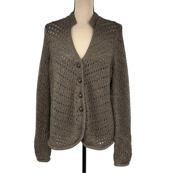 Chico’s Metallic Open-Stitch Knit Cardigan Sweater Jacket Size 1 NWT medium - Picture 11 of 11